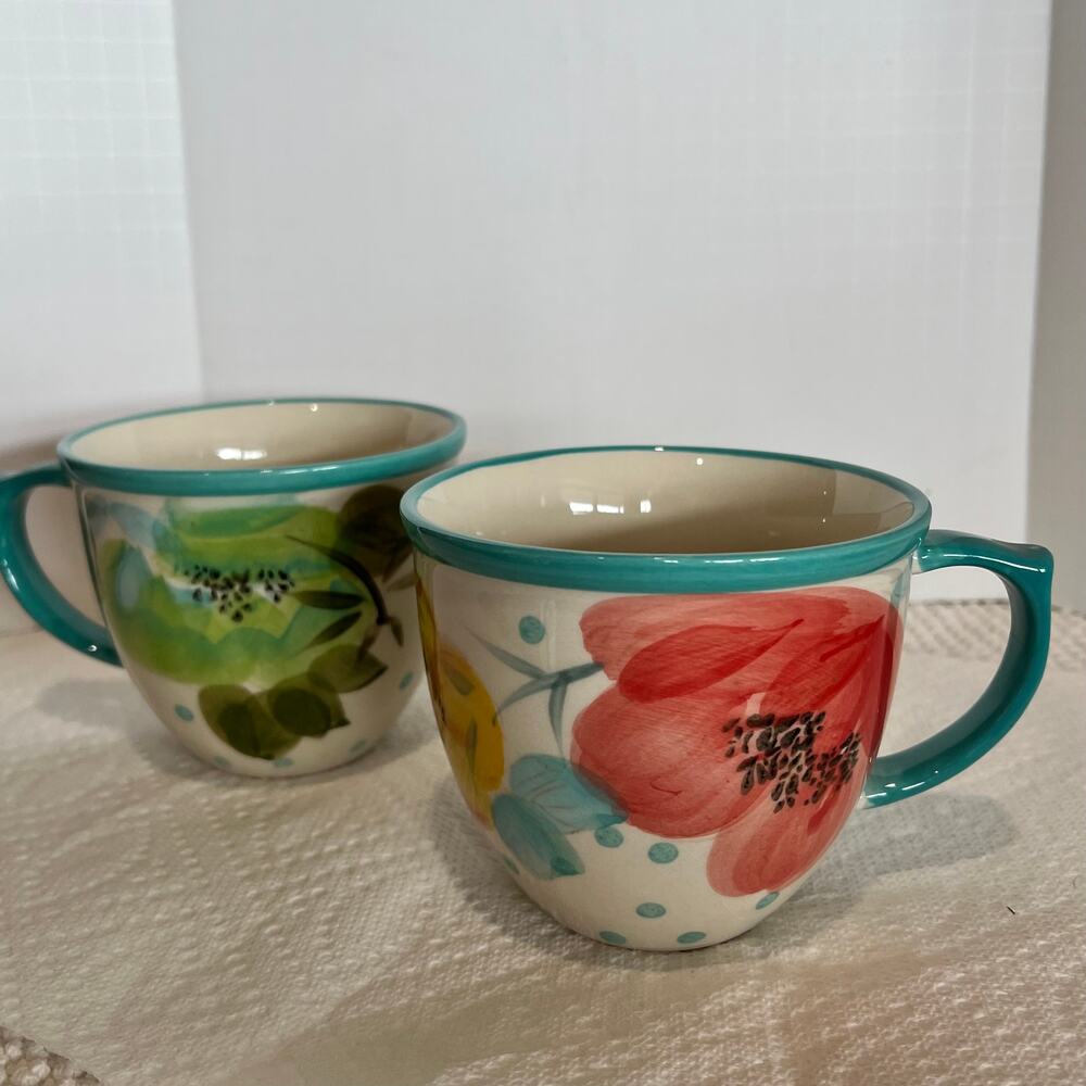 The Pioneer Woman Vintage Bloom DOTS 16-Ounce Coffee Mug/Tea Cup White Floral - Picture 2 of 8